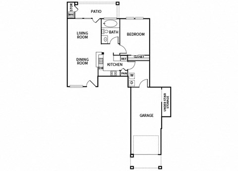 Floor plan for 1 bed, 1 bath, 711 sqft