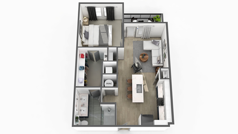 Floor plan for 1 bed, 1 bath, 735 sqft