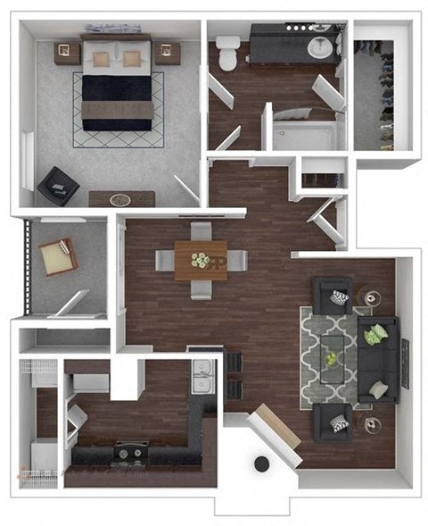 Floor plan for 1 bed, 1 bath, 739 sqft