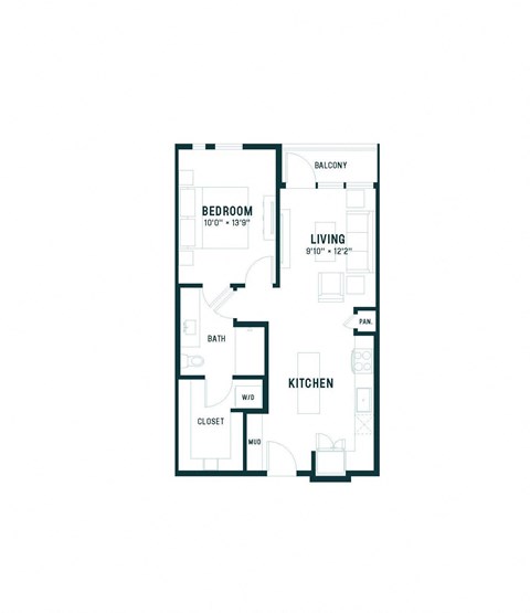 Floor plan for 1 bed, 1 bath, 676 sqft