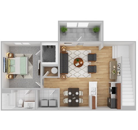 Floor plan for 1 bed, 1 bath, 751 sqft