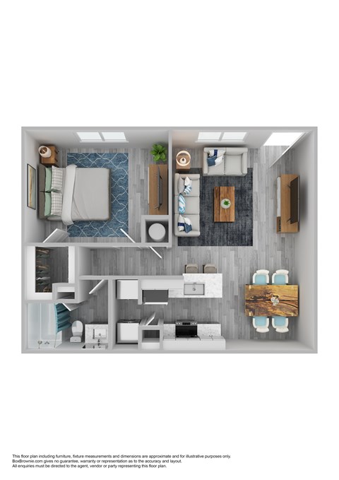 Floor plan for 1 bed, 1 bath, 723 sqft