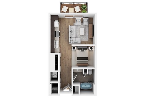 Floor plan for studio, 1 bath, 518 sqft