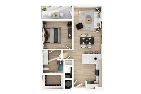 Floor plan for 1 bed, 1 bath, 747 sqft