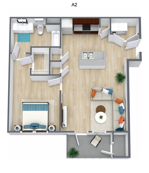 Floor plan for 1 bed, 1 bath, 714 sqft