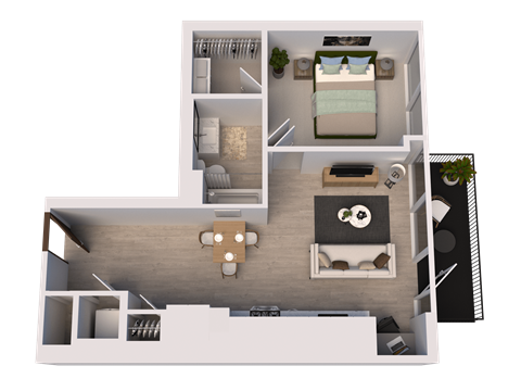 Floor plan for 1 bed, 1 bath, 695 sqft