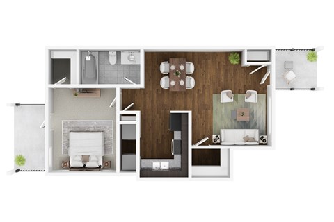 Floor plan for 1 bed, 1 bath, 768 sqft