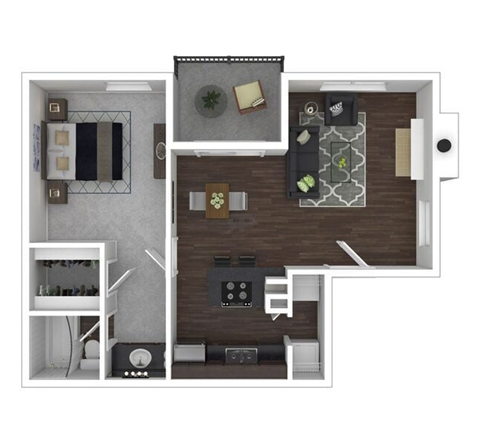Floor plan for 1 bed, 1 bath, 803 sqft