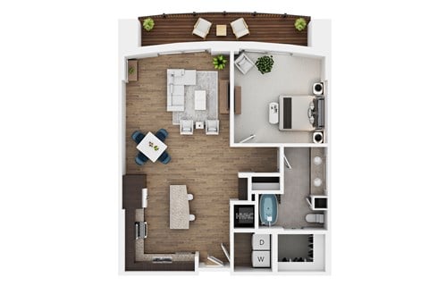 Floor plan for 1 bed, 1 bath, 942 sqft