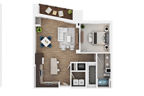 Floor plan for 1 bed, 1 bath, 961 sqft
