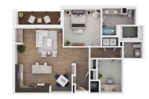 Floor plan for 1 bed, 1 bath, 1100 sqft