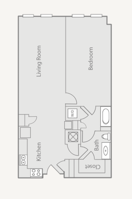 Floor plan for 1 bed, 1 bath, 958 sqft