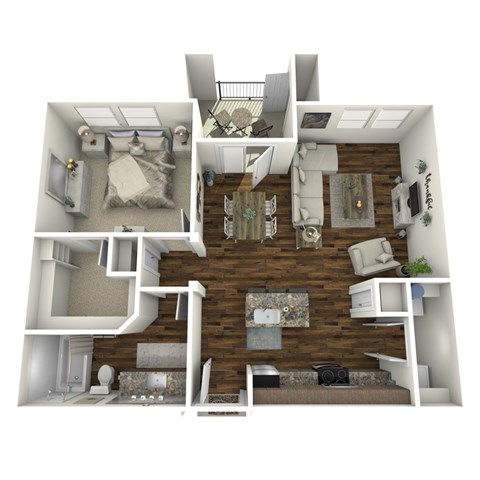 Floor plan for 1 bed, 1 bath, 1050 sqft