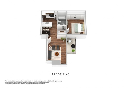 Floor plan for 1 bed, 1 bath, 640 sqft