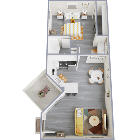 Floor plan for 1 bed, 1 bath, 557 sqft