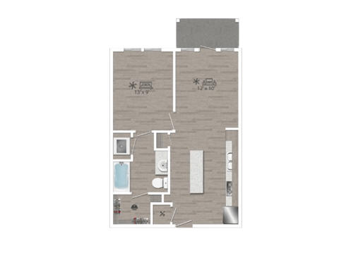 Floor plan for 1 bed, 1 bath, 660 sqft