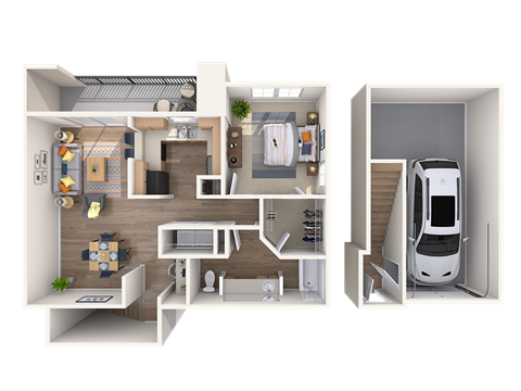 Floor plan for 1 bed, 1 bath, 901 sqft
