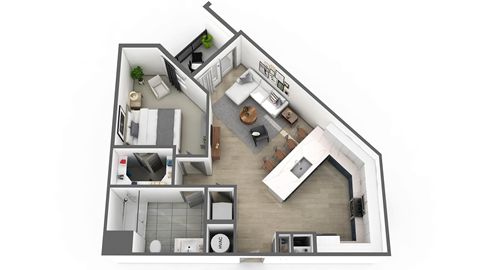 Floor plan for 1 bed, 1 bath, 752 sqft