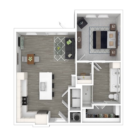 Floor plan for 1 bed, 1 bath, 826 sqft