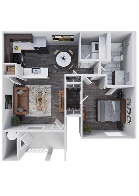 Floor plan for 1 bed, 1 bath, 898 sqft