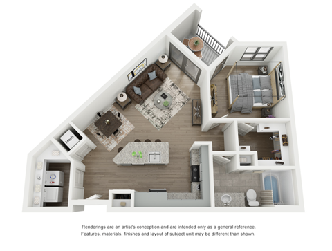 Floor plan for 1 bed, 1 bath, 790 sqft