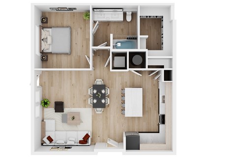 Floor plan for 1 bed, 1 bath, 852 sqft