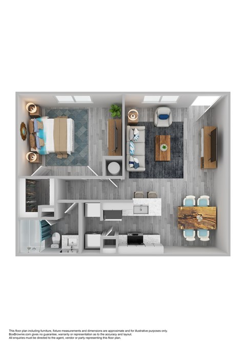 Floor plan for 1 bed, 1 bath, 744 sqft