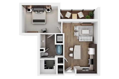 Floor plan for 1 bed, 1 bath, 715 sqft