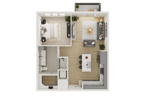 Floor plan for 1 bed, 1 bath, 741 sqft