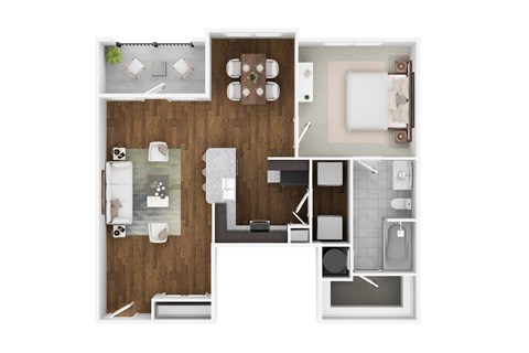 Floor plan for 1 bed, 1 bath, 867 sqft
