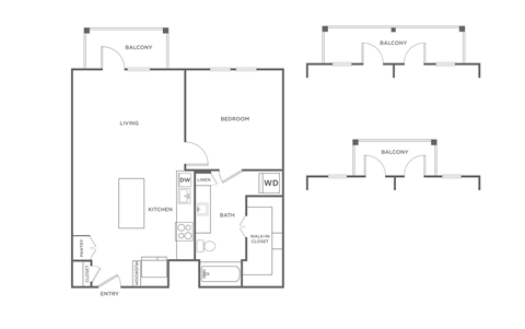 Floor plan for 1 bed, 1 bath, 756 sqft