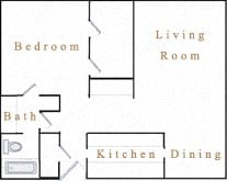 Floor plan for 1 bed, 1 bath, 700 sqft