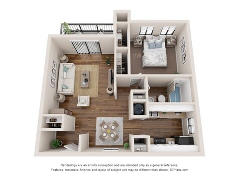 Floor plan for 1 bed, 1 bath, 751 sqft