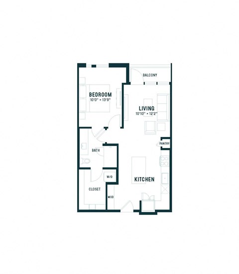 Floor plan for 1 bed, 1 bath, 706 sqft