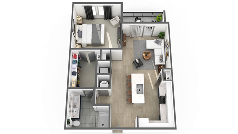 Floor plan for 1 bed, 1 bath, 812 sqft