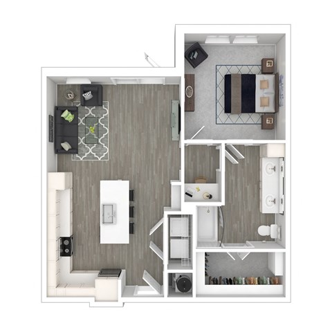 Floor plan for 1 bed, 1 bath, 853 sqft
