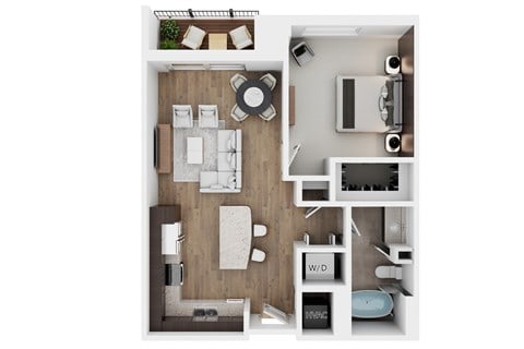 Floor plan for 1 bed, 1 bath, 730 sqft