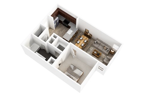 Floor plan for 1 bed, 1 bath, 698 sqft