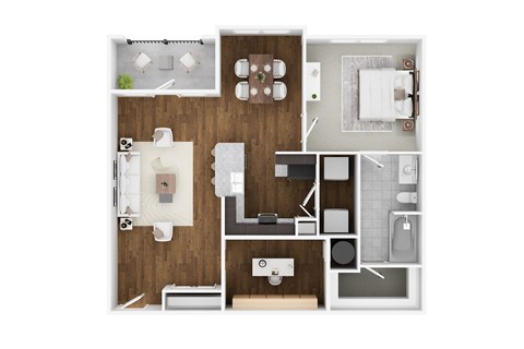 Floor plan for 1 bed, 1 bath, 983 sqft