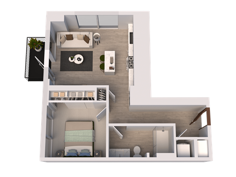Floor plan for 1 bed, 1 bath, 669 sqft