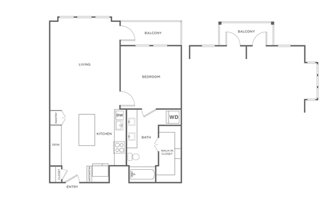 Floor plan for 1 bed, 1 bath, 838 sqft