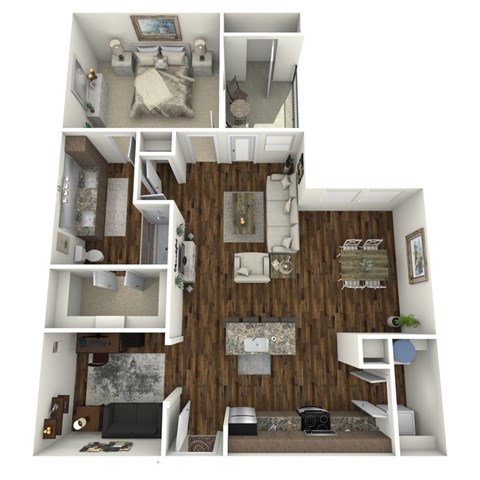 Floor plan for 1 bed, 1 bath, 942 sqft