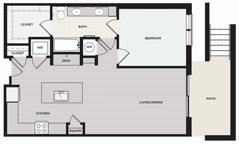 Floor plan for 1 bed, 1 bath, 812 sqft