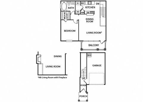 Floor plan for 1 bed, 1 bath, 800 sqft