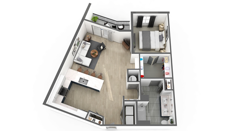 Floor plan for 1 bed, 1 bath, 923 sqft