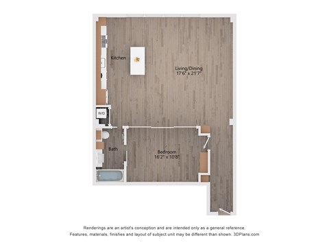 Floor plan for 1 bed, 1 bath, 1116 sqft