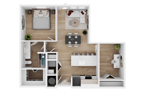 Floor plan for 1 bed, 1 bath, 935 sqft