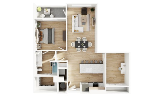 Floor plan for 1 bed, 1 bath, 869 sqft