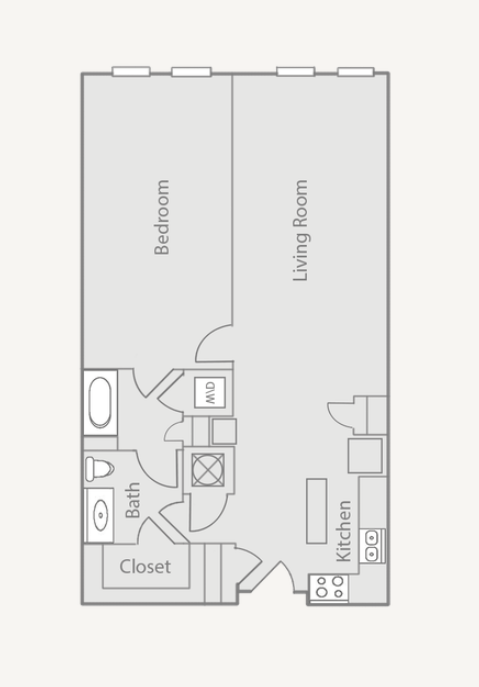 Floor plan for 1 bed, 1 bath, 1026 sqft