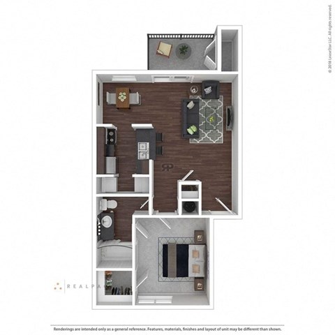 Floor plan for 1 bed, 1 bath, 750 sqft